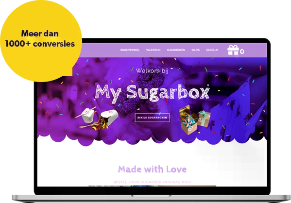 laptop met afbeelding van mySugarBox en snoepjes